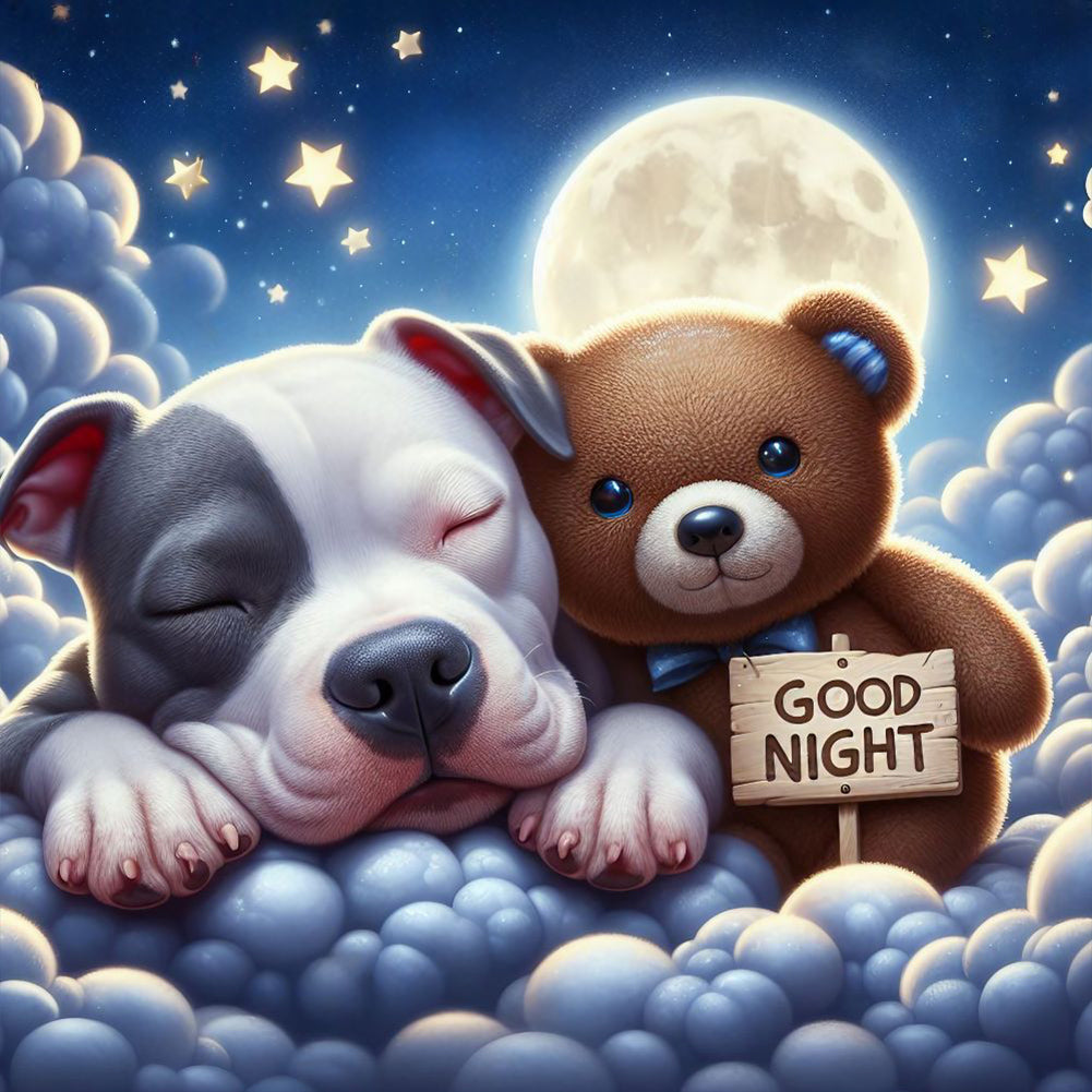 Good Night Bear And Puppy 30*30CM(Canvas) Full Round Drill Diamond Painting
