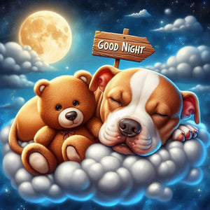 Good Night Bear And Puppy 30*30CM(Canvas) Full Round Drill Diamond Painting