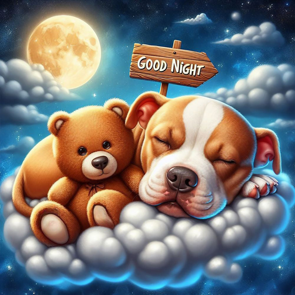 Good Night Bear And Puppy 30*30CM(Canvas) Full Round Drill Diamond Painting