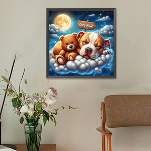 Good Night Bear And Puppy 30*30CM(Canvas) Full Round Drill Diamond Painting