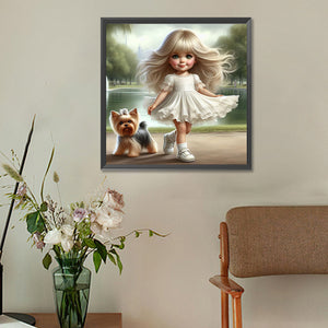 Girl And Puppy 30*30CM(Canvas) Full Round Drill Diamond Painting