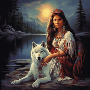 Indian Beauty And Wolf 30*30CM(Canvas) Full Round Drill Diamond Painting