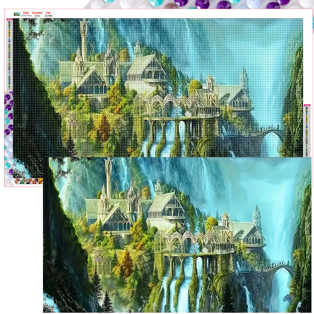 Mountain Castle 95*55CM(Canvas) Full Round Drill Diamond Painting