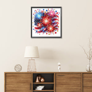 American Flag Fireworks 30*30CM(Canvas) Partial Special Shaped Drill Diamond Painting