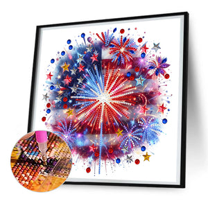 American Flag Fireworks 30*30CM(Canvas) Partial Special Shaped Drill Diamond Painting