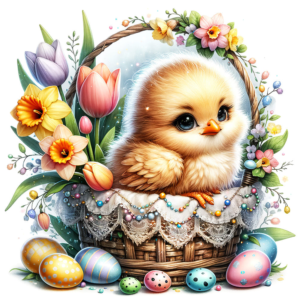 Chick In Flower Basket 30*30CM(Canvas) Full Round Drill Diamond Painting