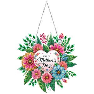 Mother Day Wreath Single-Side Diamond Art Hanging Pendant for Home Wall Decor