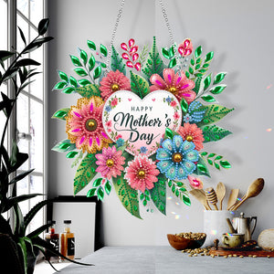 Mother Day Wreath Single-Side Diamond Art Hanging Pendant for Home Wall Decor