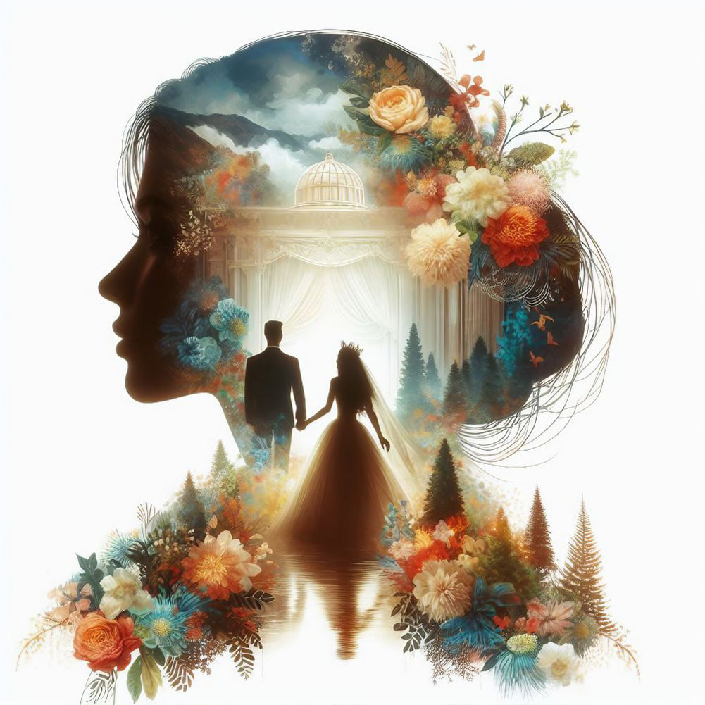 Romantic Wedding Silhouette 30*30CM(Canvas) Full Round Drill Diamond Painting