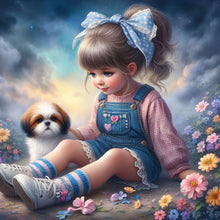 Load image into Gallery viewer, Little Girl And Puppy In The Garden 30*30CM(Canvas) Full Round Drill Diamond Painting
