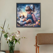 Load image into Gallery viewer, Little Girl And Puppy In The Garden 30*30CM(Canvas) Full Round Drill Diamond Painting
