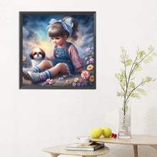 Load image into Gallery viewer, Little Girl And Puppy In The Garden 30*30CM(Canvas) Full Round Drill Diamond Painting
