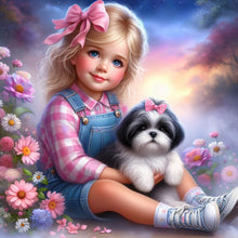 Load image into Gallery viewer, Little Girl And Puppy In The Garden 30*30CM(Canvas) Full Round Drill Diamond Painting
