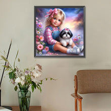 Load image into Gallery viewer, Little Girl And Puppy In The Garden 30*30CM(Canvas) Full Round Drill Diamond Painting
