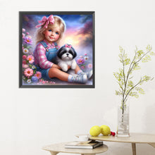 Load image into Gallery viewer, Little Girl And Puppy In The Garden 30*30CM(Canvas) Full Round Drill Diamond Painting
