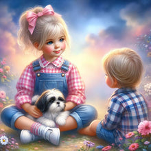 Load image into Gallery viewer, Little Girl And Puppy In The Garden 30*30CM(Canvas) Full Round Drill Diamond Painting

