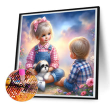 Load image into Gallery viewer, Little Girl And Puppy In The Garden 30*30CM(Canvas) Full Round Drill Diamond Painting
