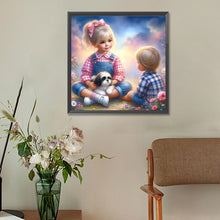 Load image into Gallery viewer, Little Girl And Puppy In The Garden 30*30CM(Canvas) Full Round Drill Diamond Painting
