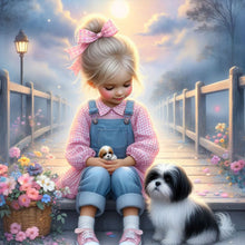 Load image into Gallery viewer, Little Girl And Puppy In The Garden 30*30CM(Canvas) Full Round Drill Diamond Painting
