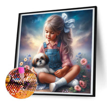 Load image into Gallery viewer, Little Girl And Puppy In The Garden 30*30CM(Canvas) Full Round Drill Diamond Painting
