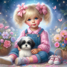 Load image into Gallery viewer, Little Girl And Puppy In The Garden 30*30CM(Canvas) Full Round Drill Diamond Painting
