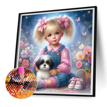 Load image into Gallery viewer, Little Girl And Puppy In The Garden 30*30CM(Canvas) Full Round Drill Diamond Painting
