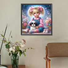 Load image into Gallery viewer, Little Girl And Puppy In The Garden 30*30CM(Canvas) Full Round Drill Diamond Painting
