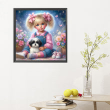 Load image into Gallery viewer, Little Girl And Puppy In The Garden 30*30CM(Canvas) Full Round Drill Diamond Painting
