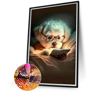 Reading Puppy 45*60CM(Canvas) Full Round Drill Diamond Painting