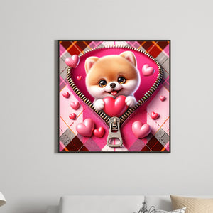 Pink Loving Puppy-Shiba Inu 30*30CM(Canvas) Full Round Drill Diamond Painting