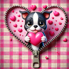 Load image into Gallery viewer, Pink Love Puppy-Valentine Day Boston Terrier 30*30CM(Canvas) Full Round Drill Diamond Painting
