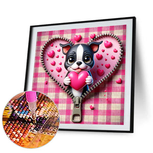 Pink Love Puppy-Valentine Day Boston Terrier 30*30CM(Canvas) Full Round Drill Diamond Painting