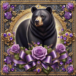 Flowers Black Bear 30*30CM(Canvas) Full Round Drill Diamond Painting