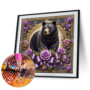 Flowers Black Bear 30*30CM(Canvas) Full Round Drill Diamond Painting