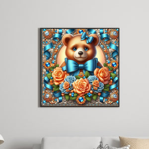 Flowers Brown Bear 30*30CM(Canvas) Full Round Drill Diamond Painting