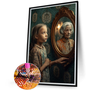Old Man In Mirror 45*60CM(Canvas) Full Square Drill Diamond Painting