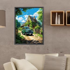 Classic Car In The Woods 30*40CM(Canvas) Full Round Drill Diamond Painting