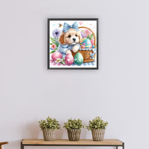 Curly-Eared Dog And Easter Eggs 30*30CM(Canvas) Full Round Drill Diamond Painting