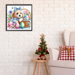 Curly-Eared Dog And Easter Eggs 30*30CM(Canvas) Full Round Drill Diamond Painting