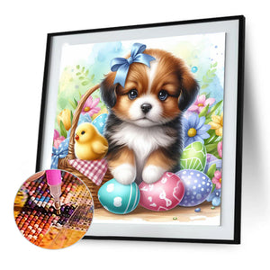 Pastoral Dog And Easter Egg 30*30CM(Canvas) Full Round Drill Diamond Painting