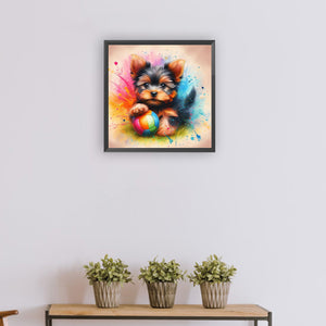 Ball With Little Yorkshire Terrier 30*30CM(Canvas) Full Round Drill Diamond Painting