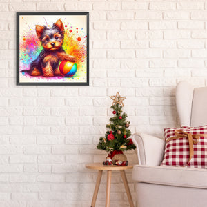 Ball With Yorkshire Terrier 30*30CM(Canvas) Full Round Drill Diamond Painting