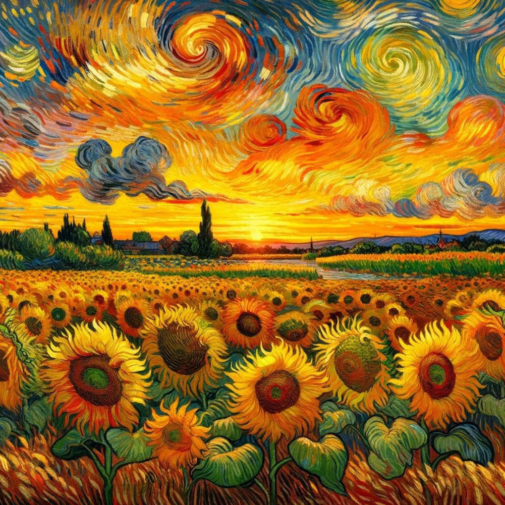 Color Lead Painting Of Sunflower Field 40*40CM(Canvas) Full Round Drill Diamond Painting