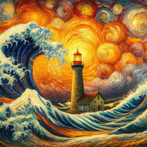 Colored Lead Painting Of Lighthouse On The Sea 40*40CM(Canvas) Full Round Drill Diamond Painting