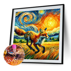 Colored Lead Painting Of Rice Field Fox 40*40CM(Canvas) Full Round Drill Diamond Painting
