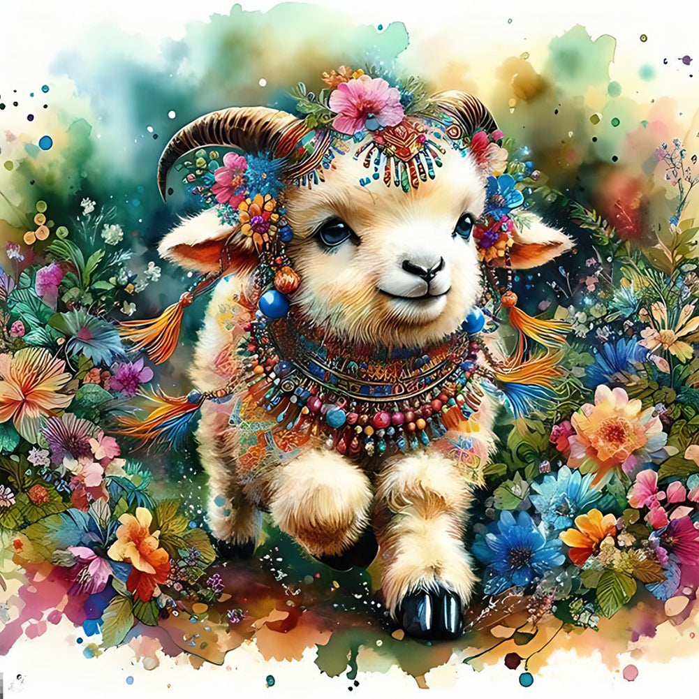 Indian Colorful Feathered White Sheep 40*40CM(Canvas) Full Round Drill Diamond Painting