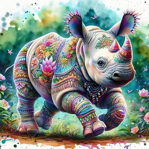 Indian Colorful Rhinoceros 40*40CM(Canvas) Full Round Drill Diamond Painting