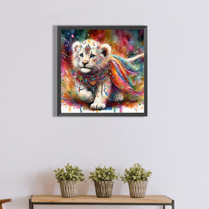 Indian White Lion With Colorful Feathers 40*40CM(Canvas) Full Round Drill Diamond Painting