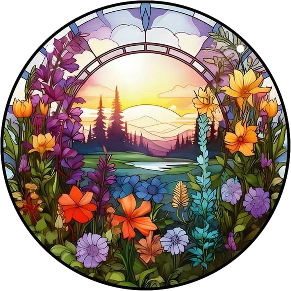 Round Flower Landscape 30*30CM(Canvas) Full Round Drill Diamond Painting