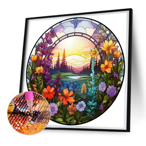 Round Flower Landscape 30*30CM(Canvas) Full Round Drill Diamond Painting